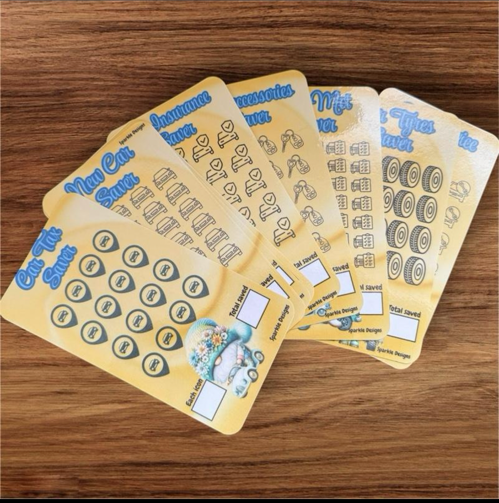 Gnome Themed Driving Range Saving Trackers & Binder options- Yellow Cards with blank Sectors for Savings Goals