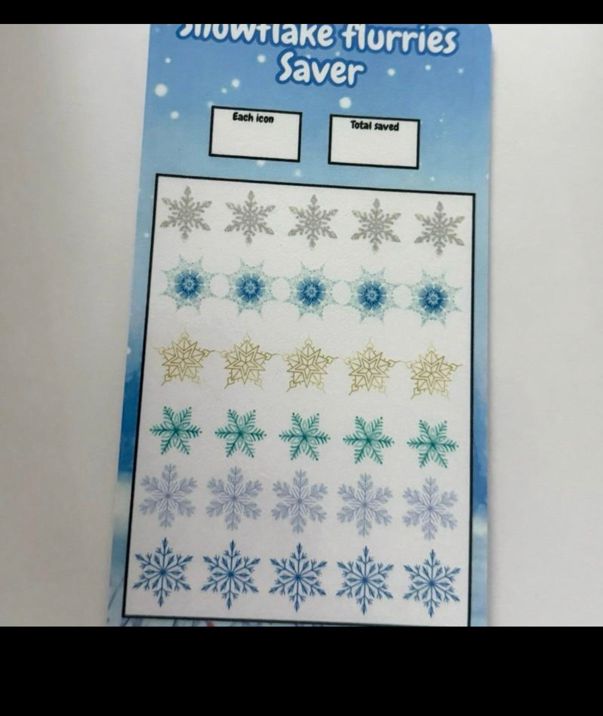 Snowflake flurries saving challenge tracker with Matching insert & wallet choices
