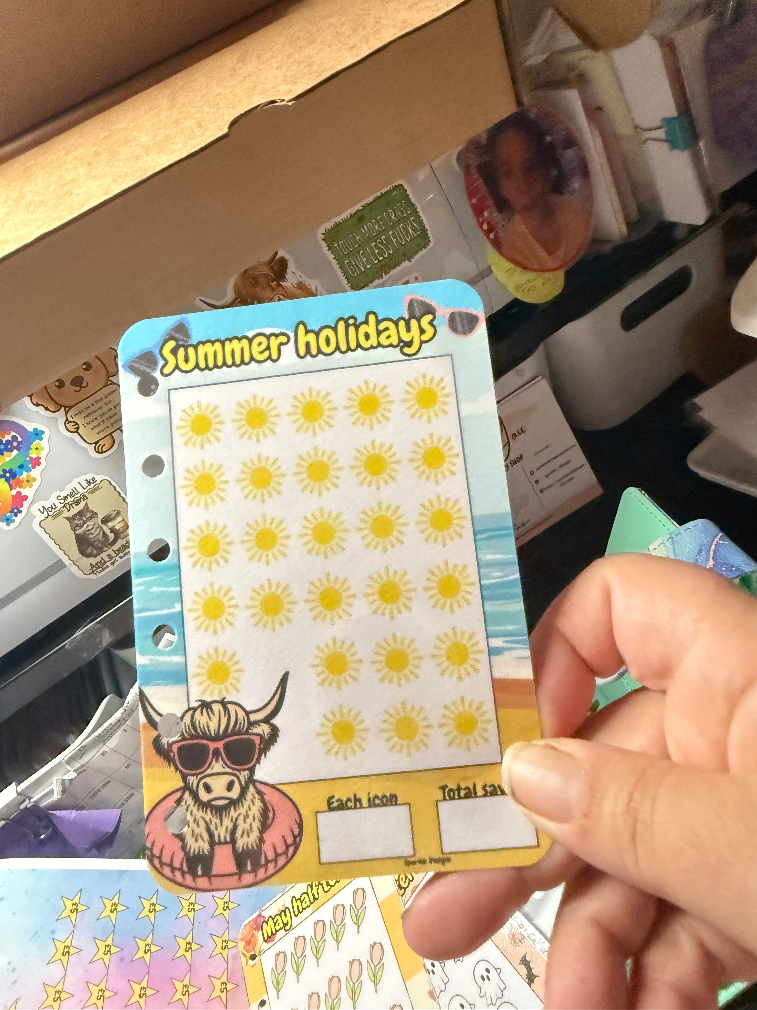 A7 highland cow themed school holidays saving challenge binder - various binder colours available.