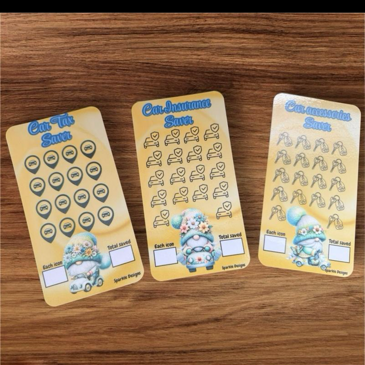 Gnome Themed Driving Range Saving Trackers & Binder options- Yellow Cards with blank Sectors for Savings Goals