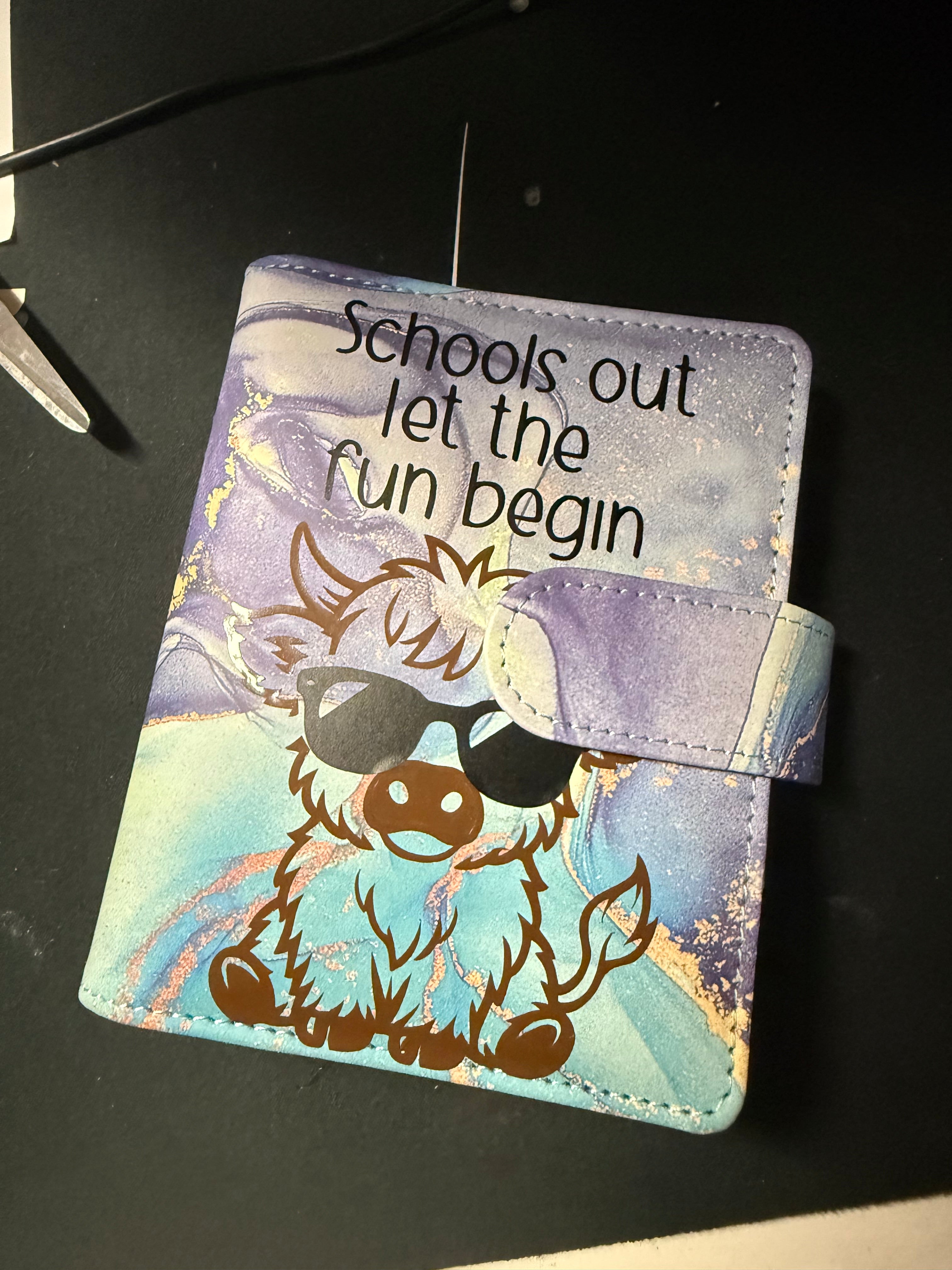 A7 highland cow themed school holidays saving challenge binder - various binder colours available.
