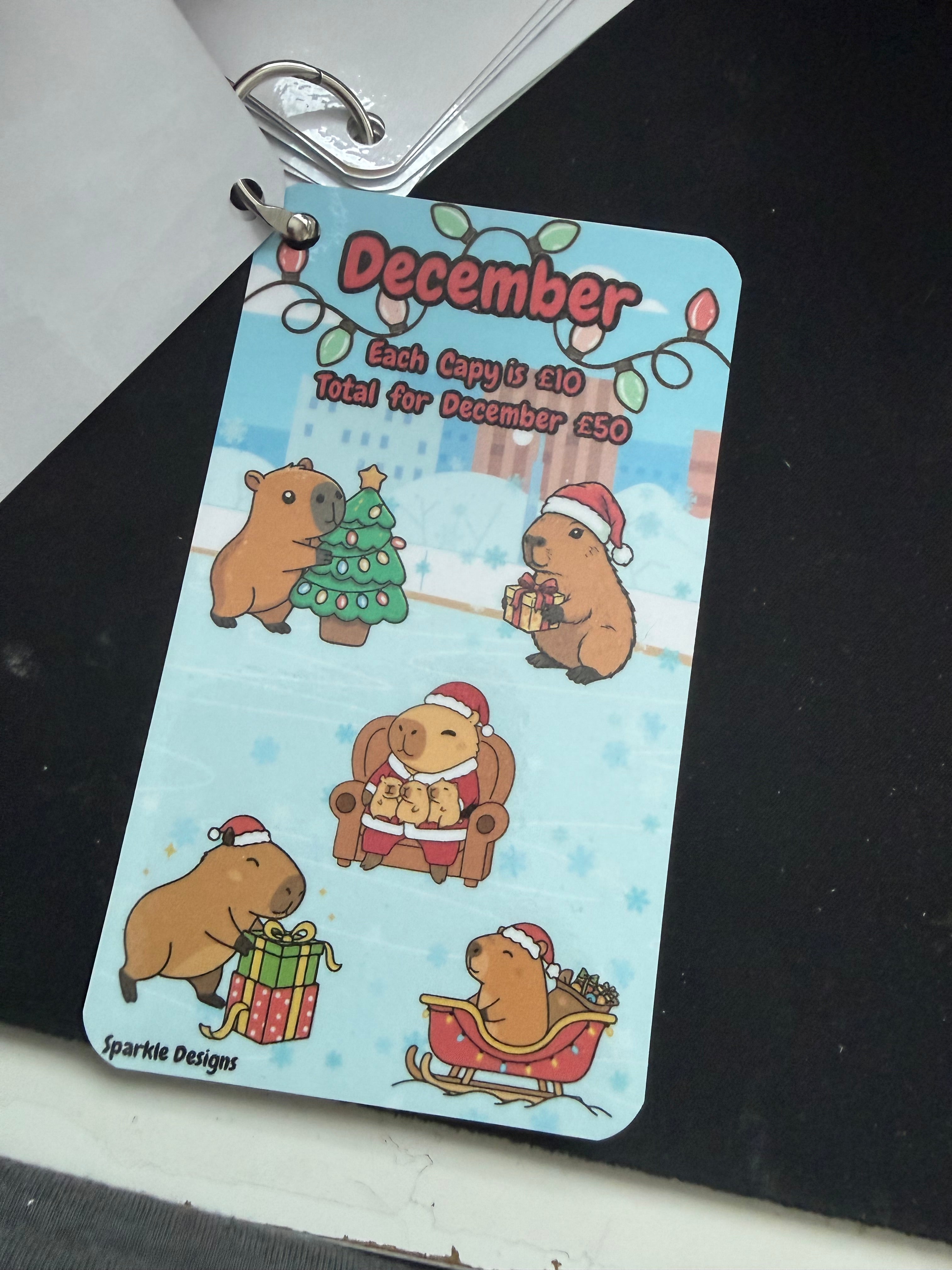 Cute capybara monthly saving challenge tracker - ring tracker - saves £600