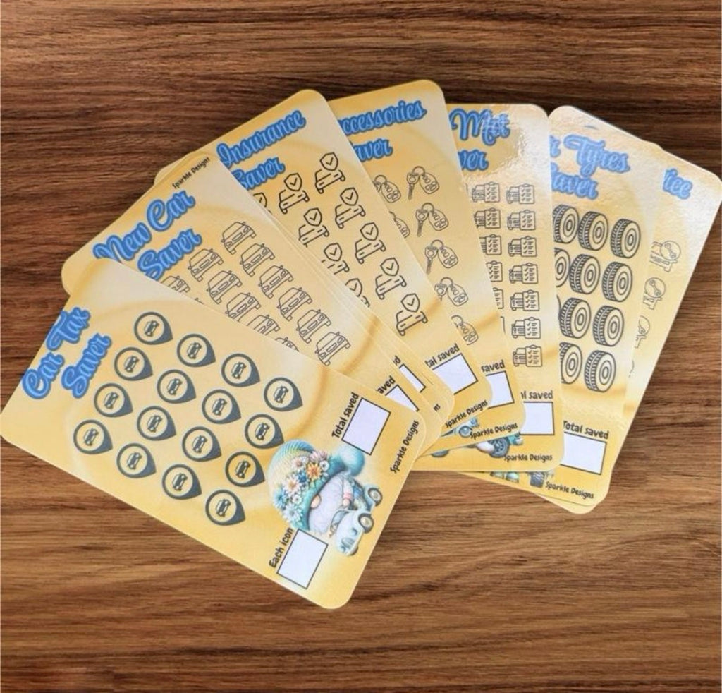 Driving theme saving challenge binder & matching themed trackers, inserts & wallets