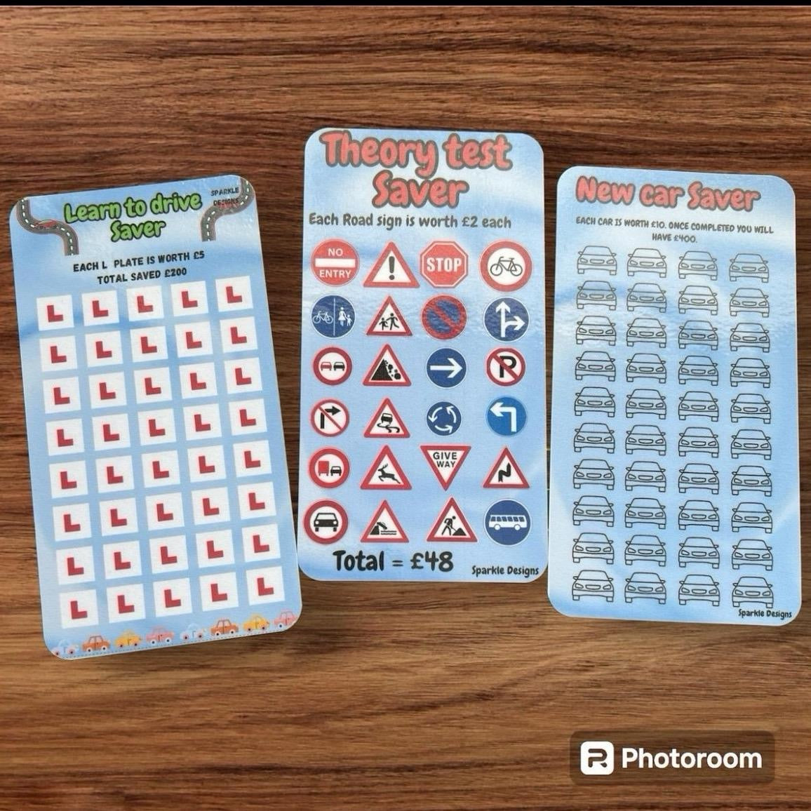 Car saving challenge trackers - can be purchased as a bundle or individually.