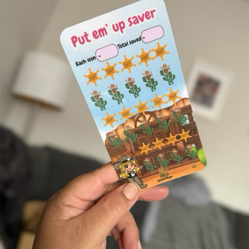 Cowboy Inspired Theme Saving Challenge Trackers - Pot Em Up Saver & Total Save Cards for Financial Goals