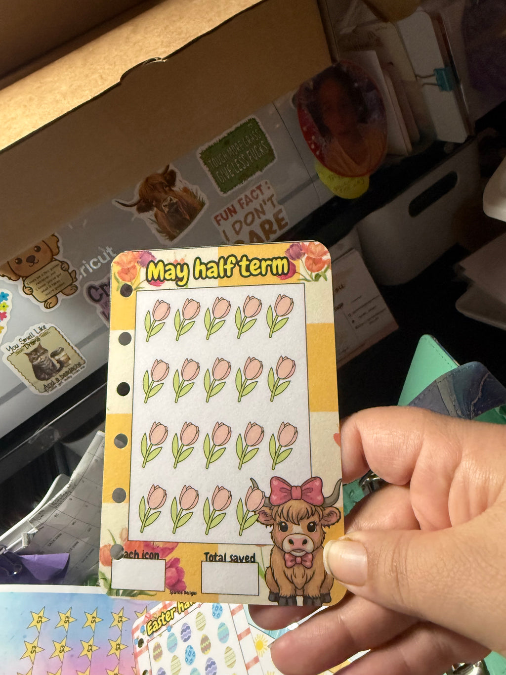 A7 highland cow themed school holidays saving challenge binder - various binder colours available.