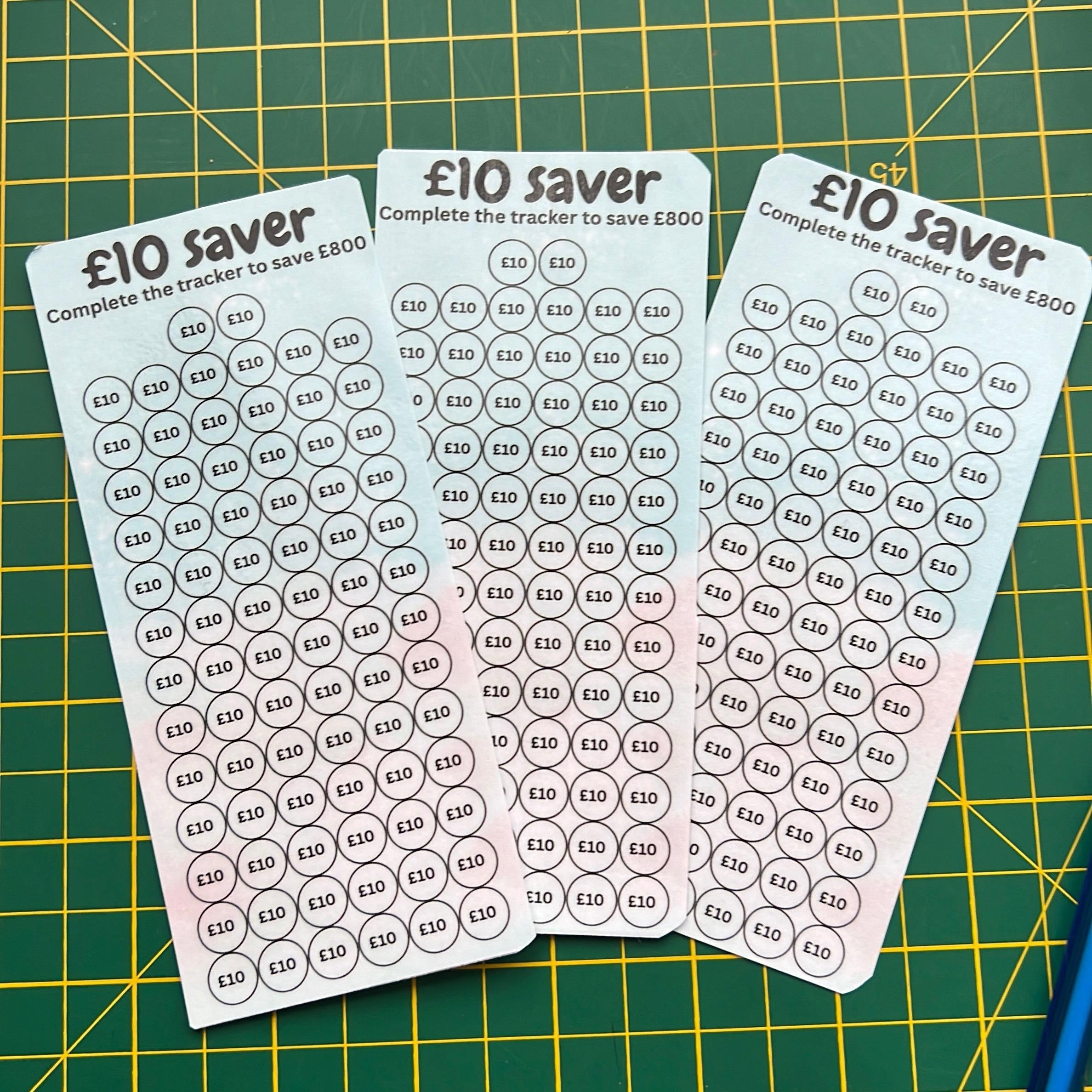 50p, £1, £2,£5, £10, £20 saving trackers