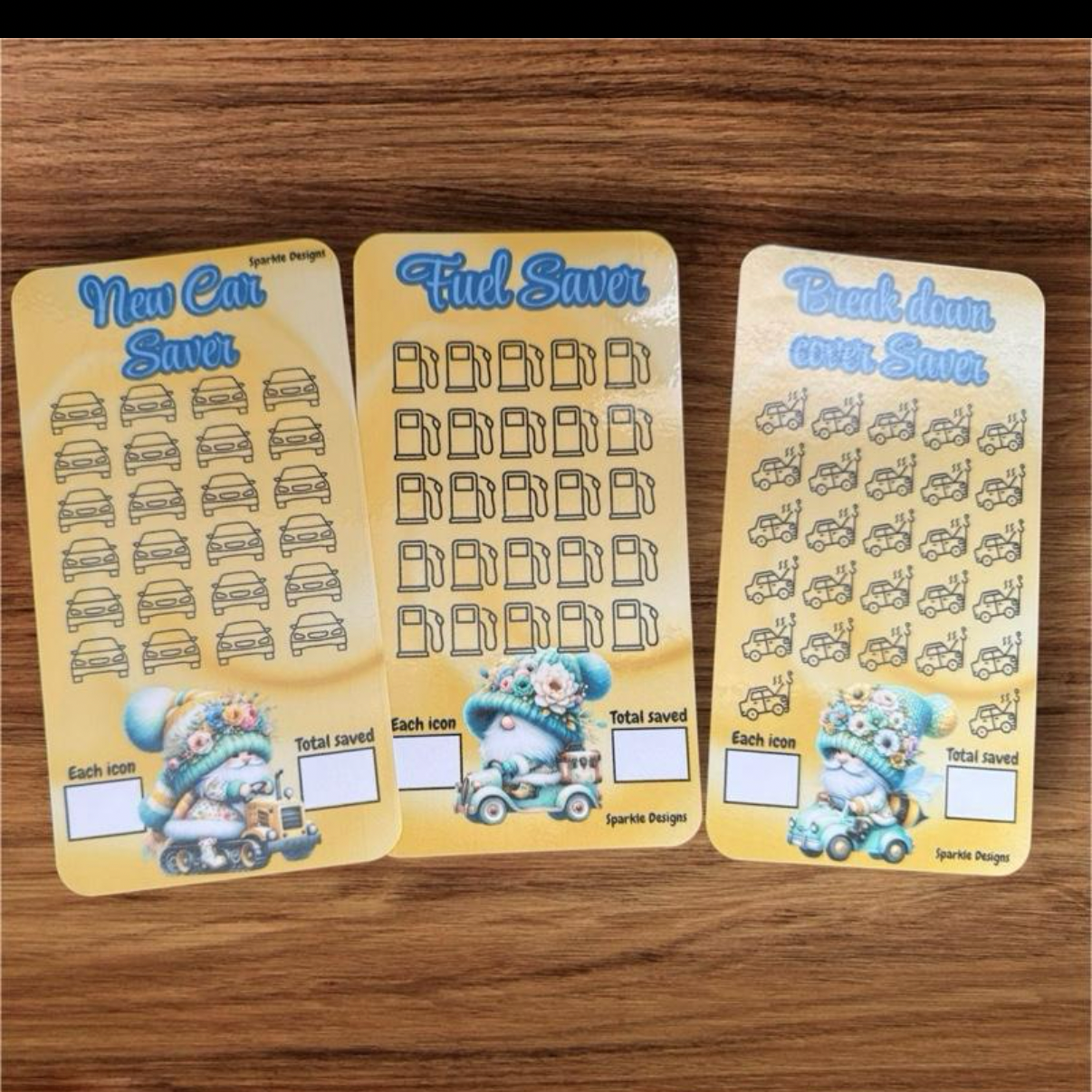 Gnome Themed Driving Range Saving Trackers & Binder options- Yellow Cards with blank Sectors for Savings Goals