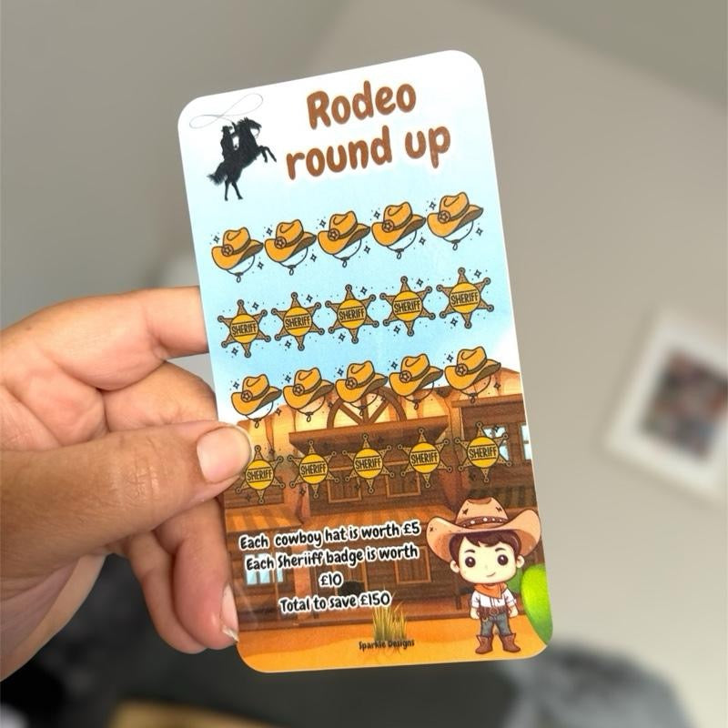 Cowboy Inspired Theme Saving Challenge Trackers - Pot Em Up Saver & Total Save Cards for Financial Goals