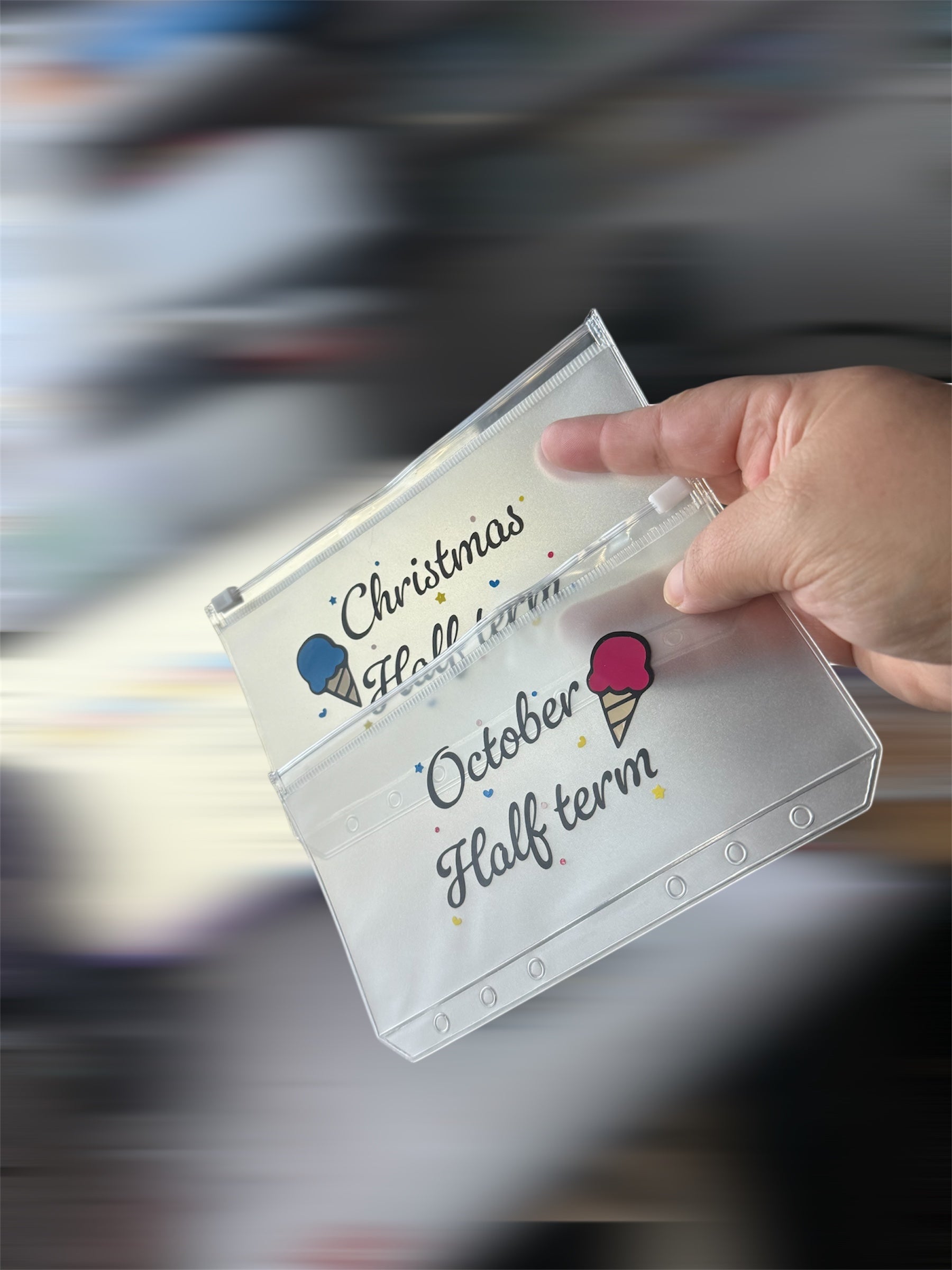 School holidays binder with vinyl wallets or inserts - other options available