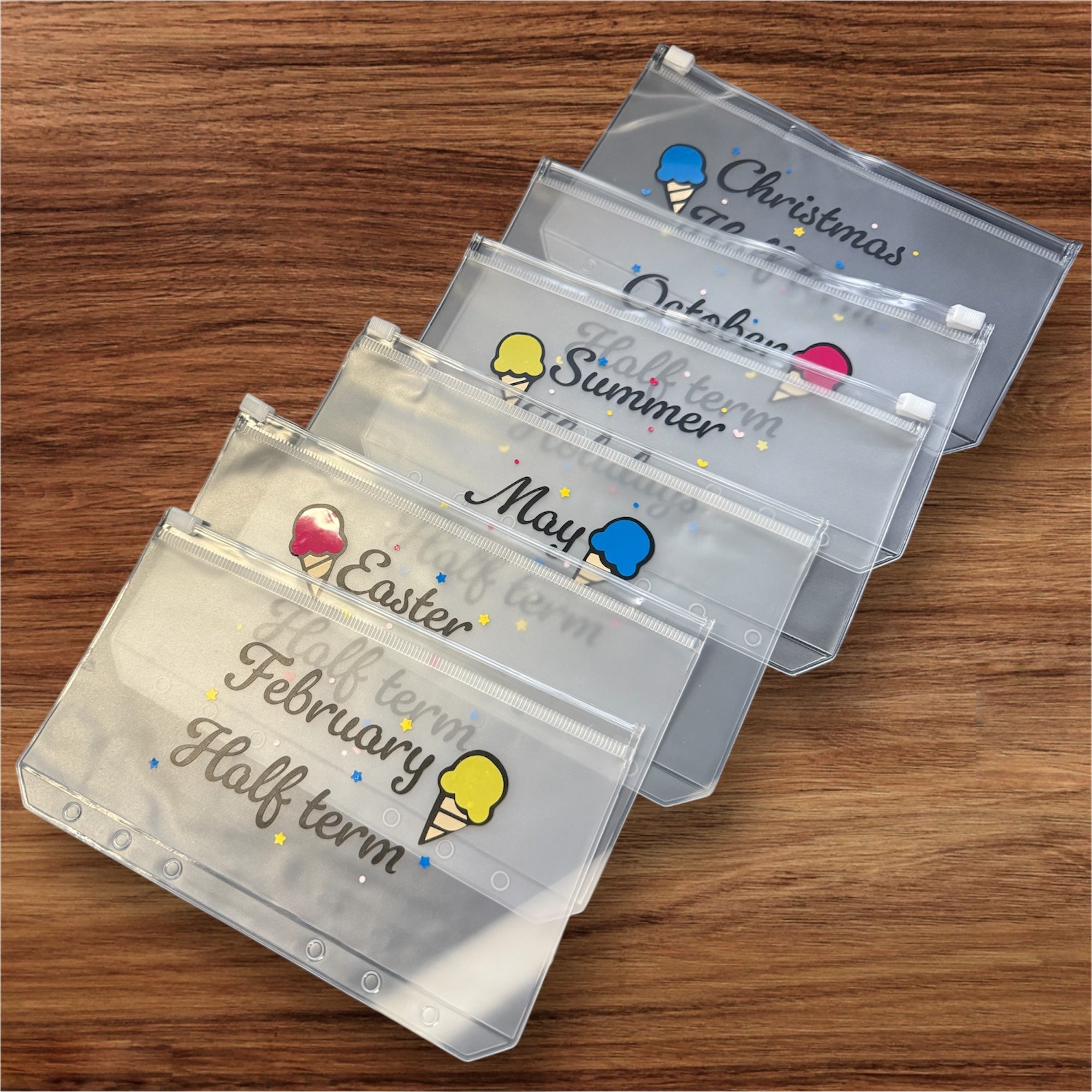 School holidays binder with vinyl wallets or inserts - other options available