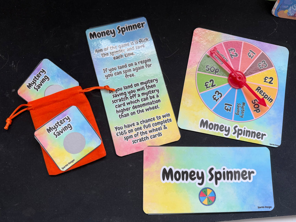 Money Spinner Saving Money Challenge Game Tracker with Mystery Cards and Scratch Off Features for Fun Financial Management