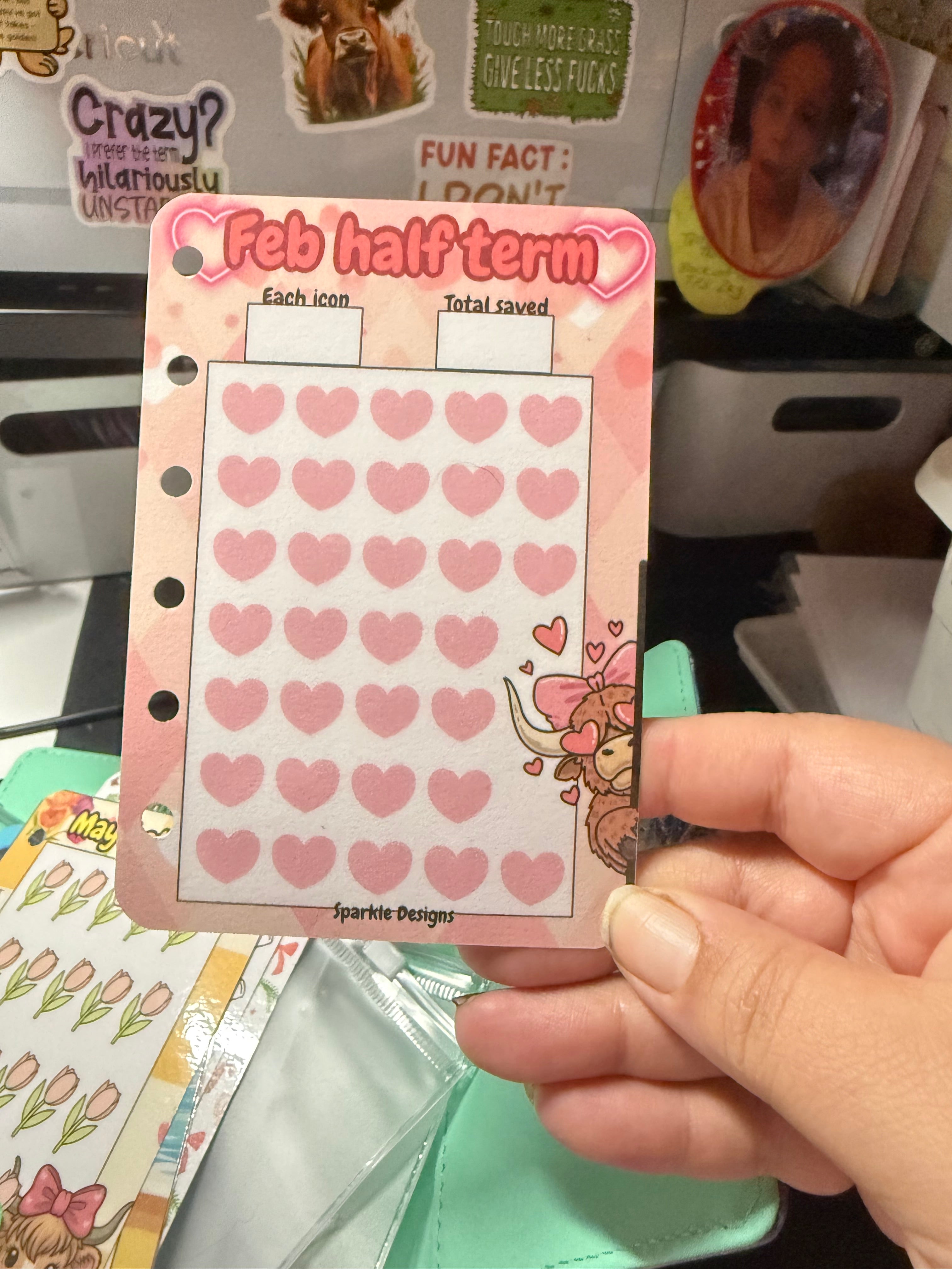 A7 highland cow themed school holidays saving challenge binder - various binder colours available.