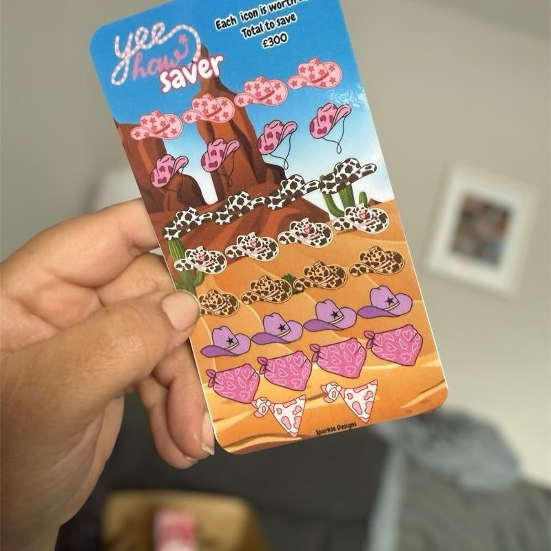 Cowboy Inspired Theme Saving Challenge Trackers - Pot Em Up Saver & Total Save Cards for Financial Goals