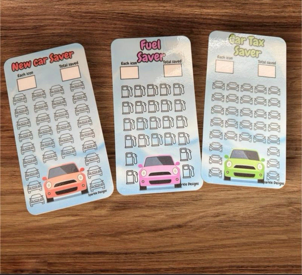 Driving theme saving challenge binder & matching themed trackers, inserts & wallets