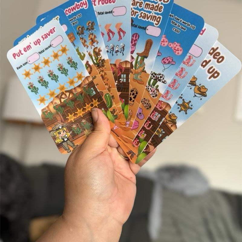 Cowboy Inspired Theme Saving Challenge Trackers - Pot Em Up Saver & Total Save Cards for Financial Goals