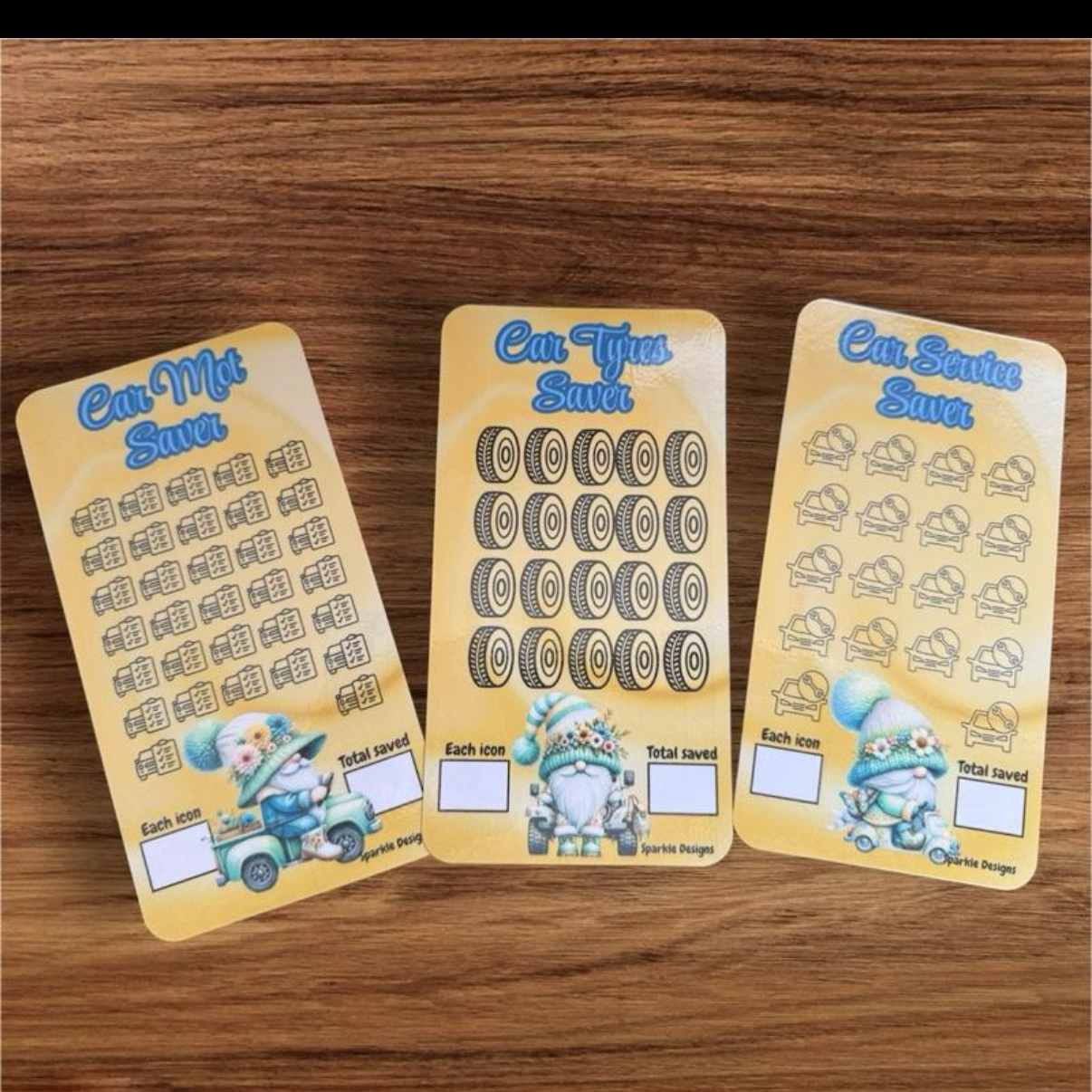 Gnome Themed Driving Range Saving Trackers & Binder options- Yellow Cards with blank Sectors for Savings Goals