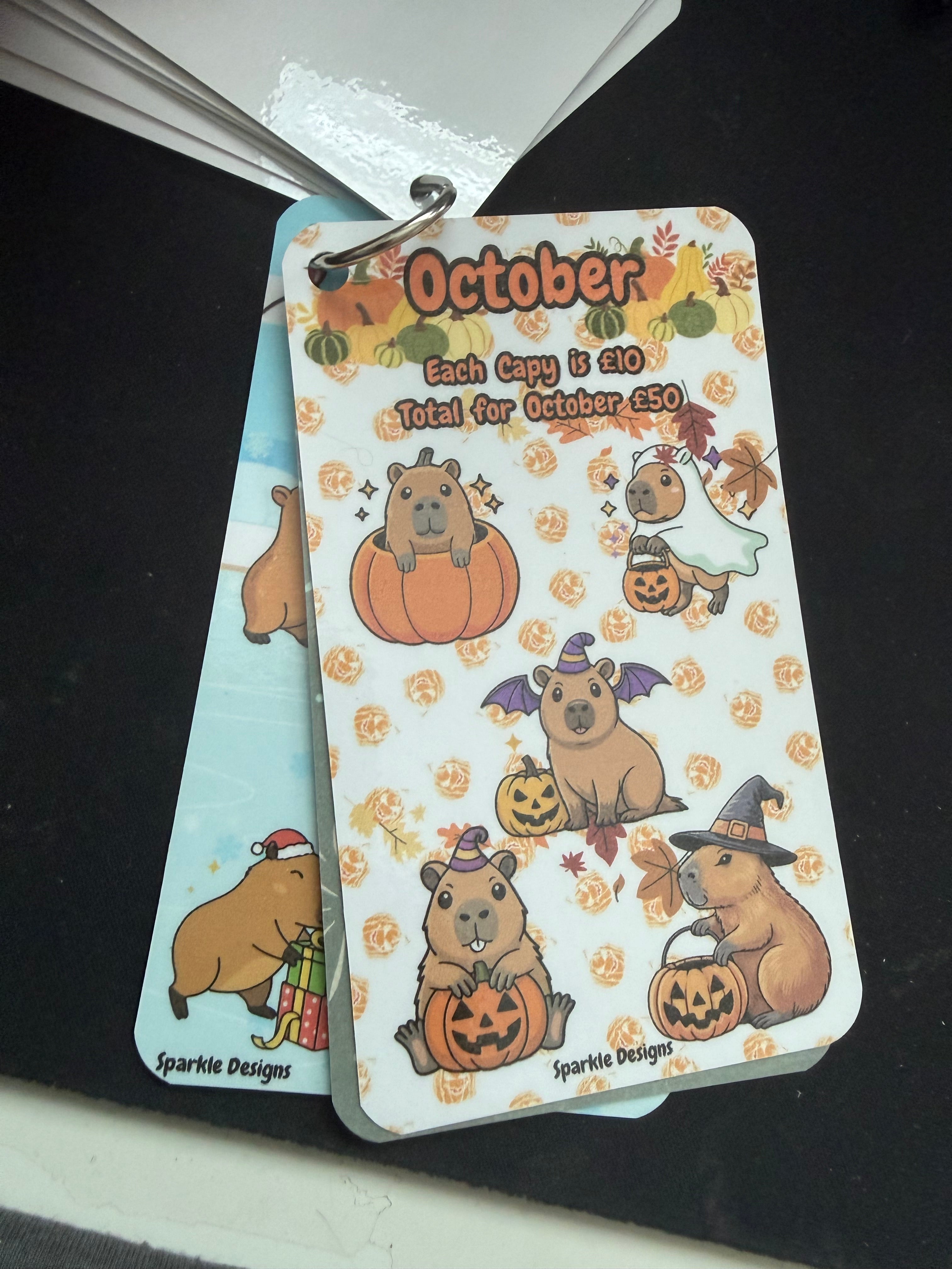 Cute capybara monthly saving challenge tracker - ring tracker - saves £600