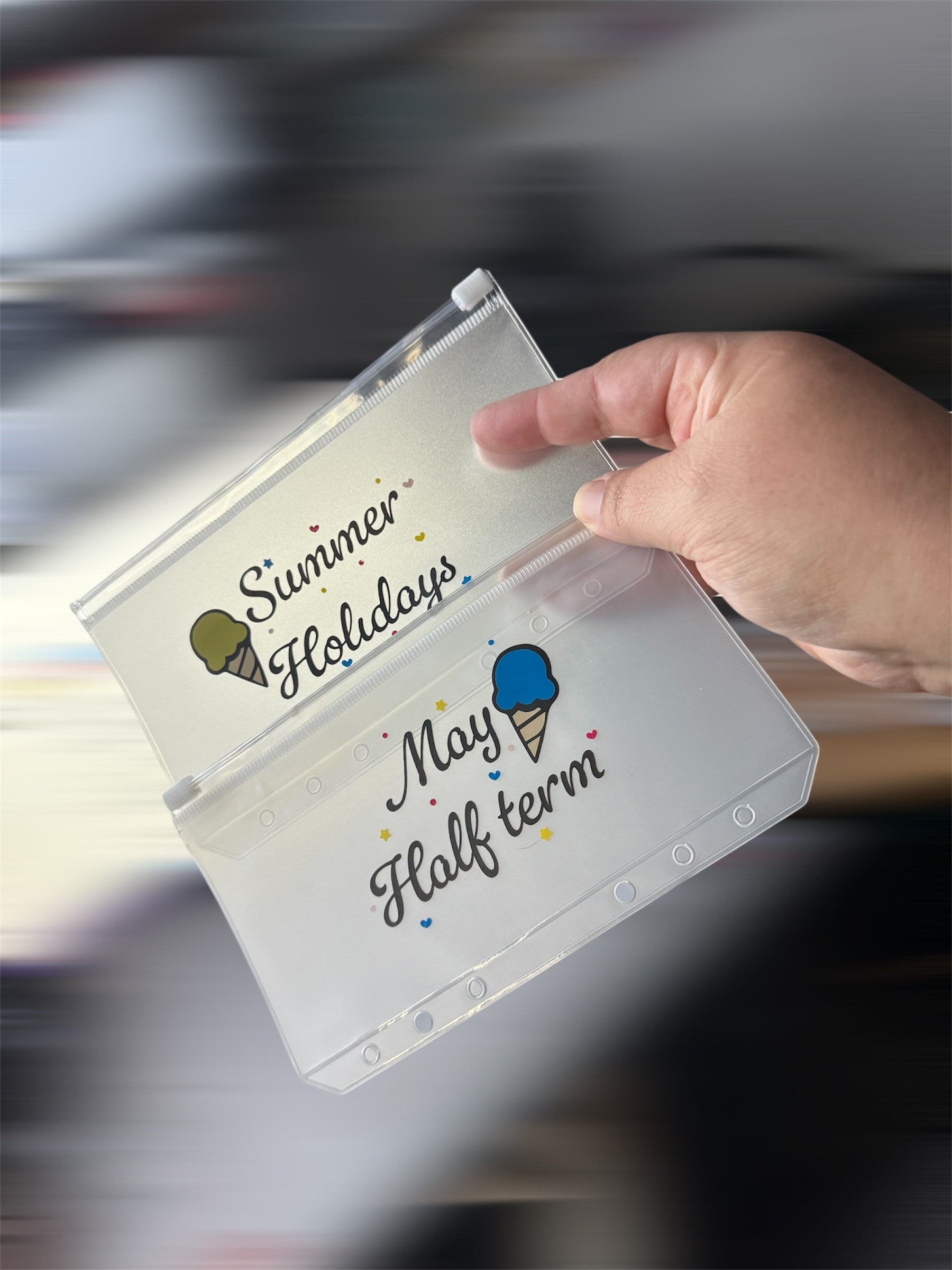 School holidays binder with vinyl wallets or inserts - other options available