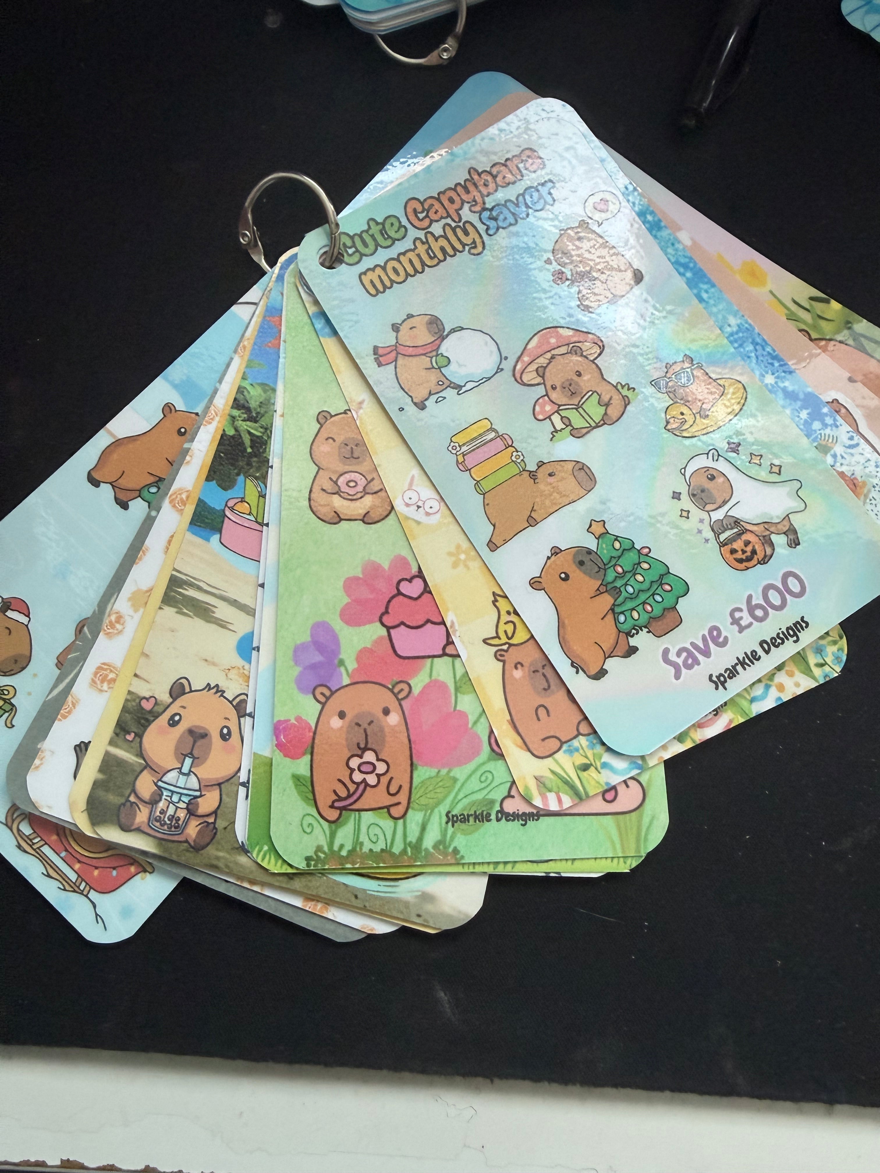 Cute capybara monthly saving challenge tracker - ring tracker - saves £600