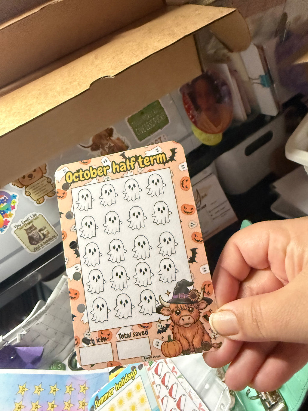 A7 highland cow themed school holidays saving challenge binder - various binder colours available.
