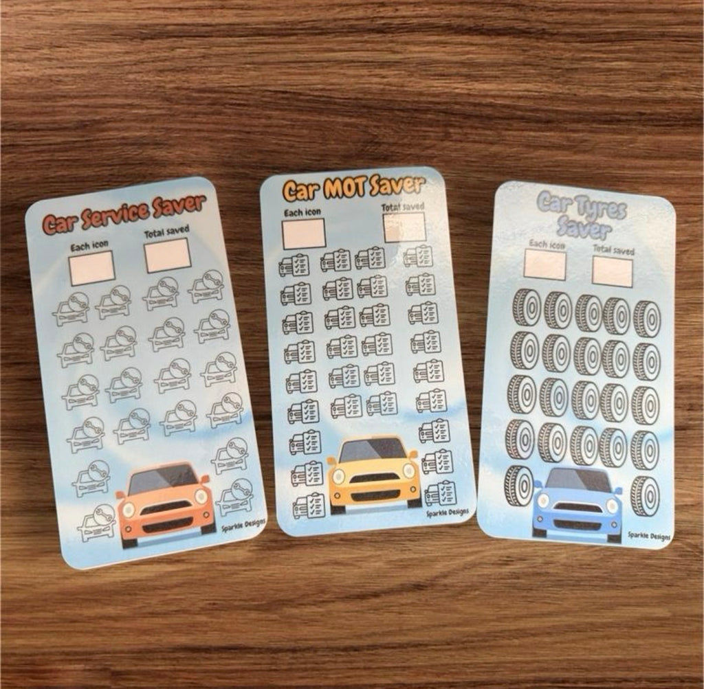 Driving theme saving challenge binder & matching themed trackers, inserts & wallets