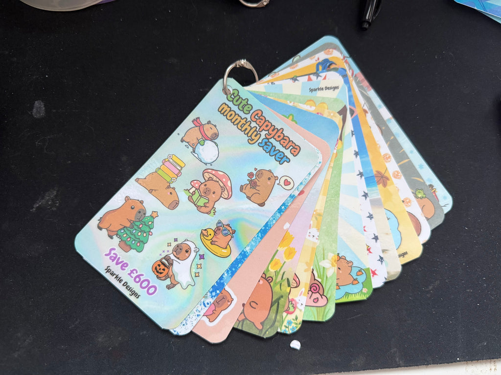 Cute capybara monthly saving challenge tracker - ring tracker - saves £600
