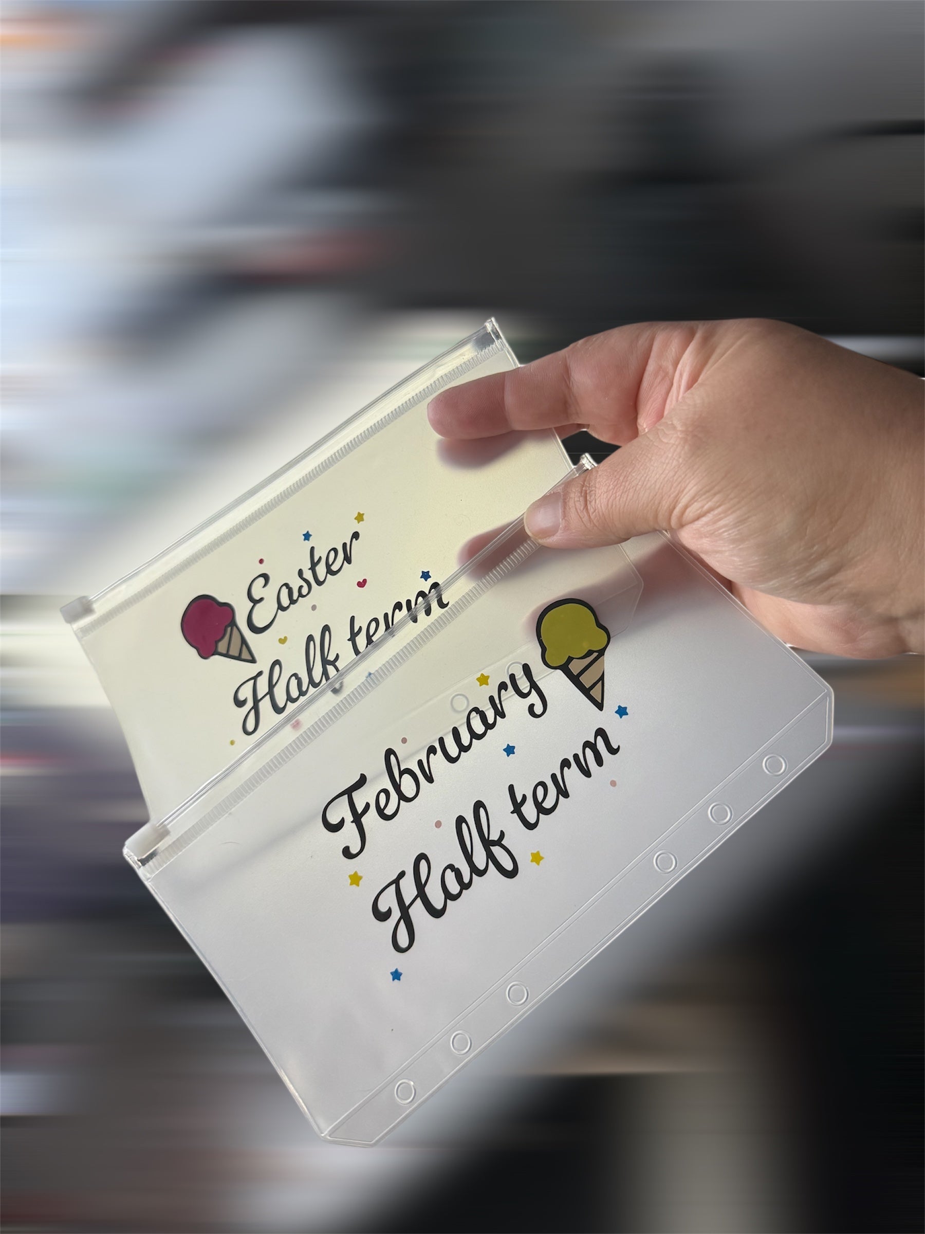 School holidays binder with vinyl wallets or inserts - other options available