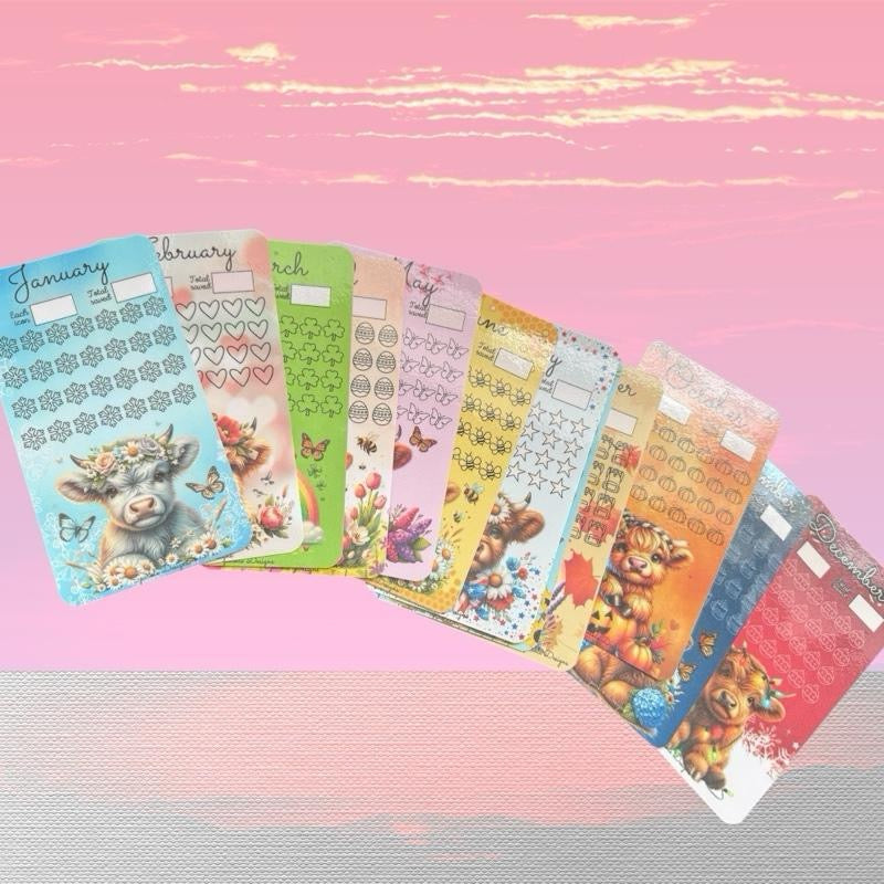 Monthly saving challenge trackers - various designs available