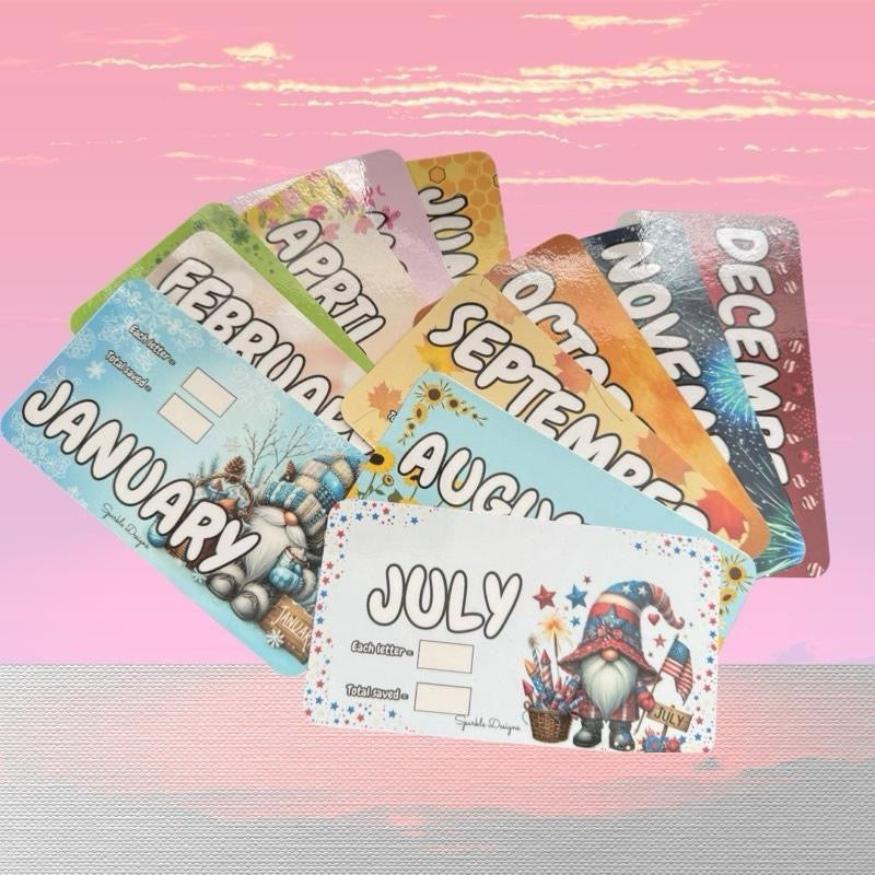 Monthly saving challenge trackers - various designs available