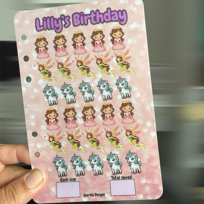 Personalised  Dashboard for Birthday Saving Challenge Trackers Matching Inserts - Wallets Also Available