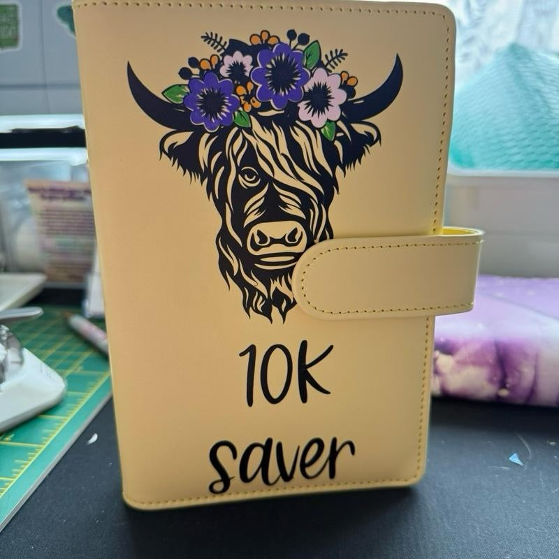 A6 highland cow Saving Binder Bundle with Matching Personalised Wallets - 6, 8, 12 or 15 Saving Trackers
