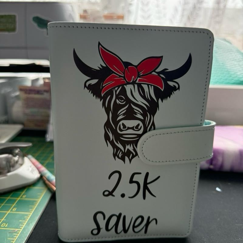 A6 highland cow Saving Binder Bundle with Matching Personalised Wallets - 6, 8, 12 or 15 Saving Trackers