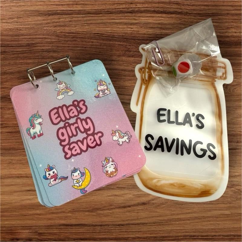 Personalised Children's Saving Challenge Trackers with Colour Dice & Matching Pouch -  boys & Girls Saver
