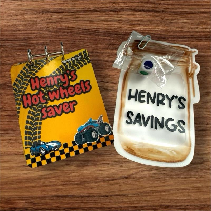 Personalised Children's Saving Challenge Trackers with Colour Dice & Matching Pouch -  boys & Girls Saver