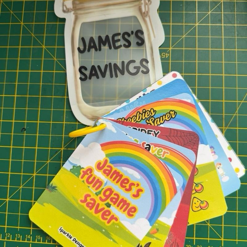Personalised Children's Saving Challenge Trackers with Colour Dice & Matching Pouch -  boys & Girls Saver