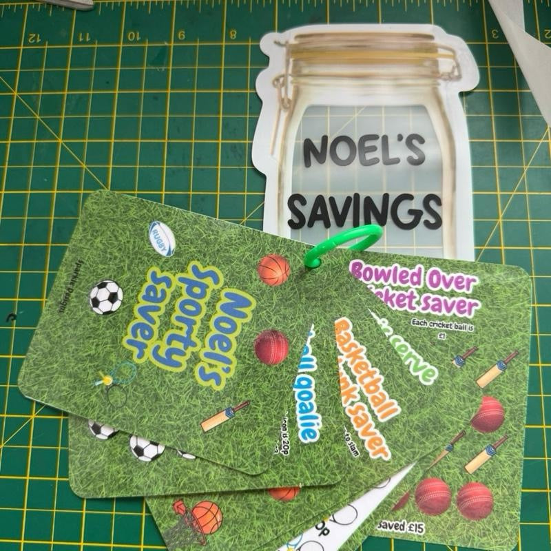 Personalised Children's Saving Challenge Trackers with Colour Dice & Matching Pouch -  boys & Girls Saver